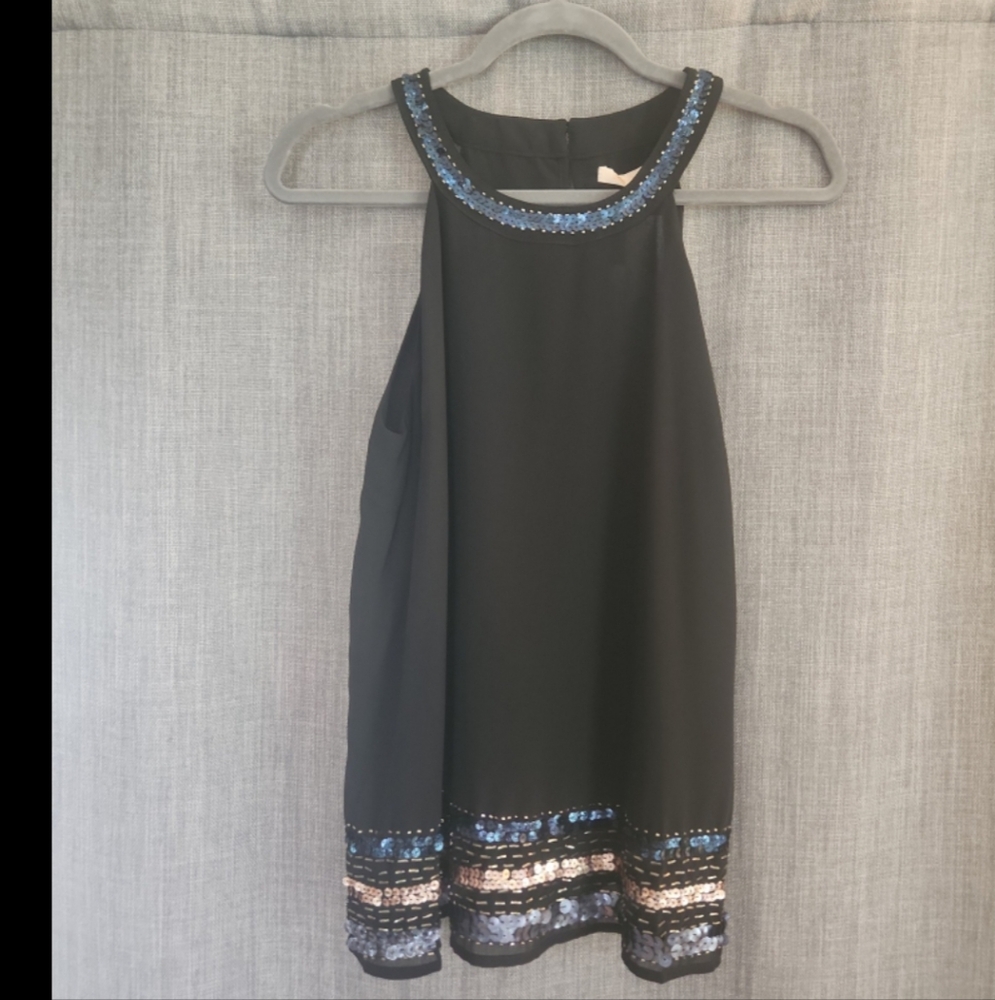 SKIES ARE BLUEDanny Sequin Trim Halter Blouse